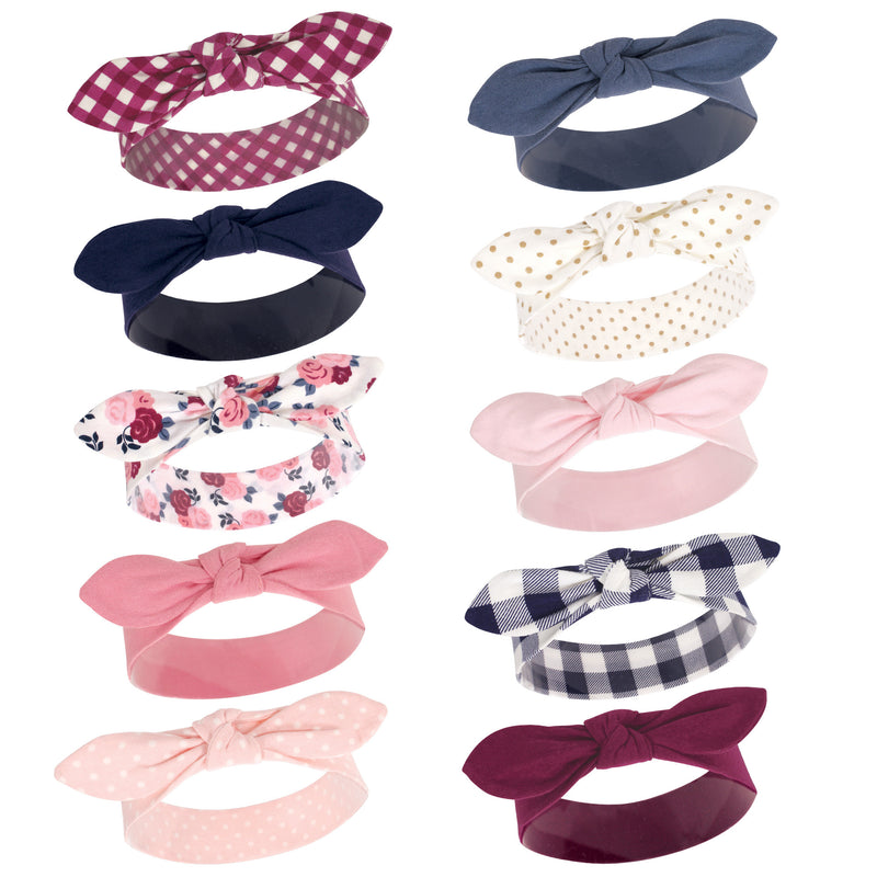 Hudson Baby Cotton and Synthetic Headbands, Pink Navy Floral