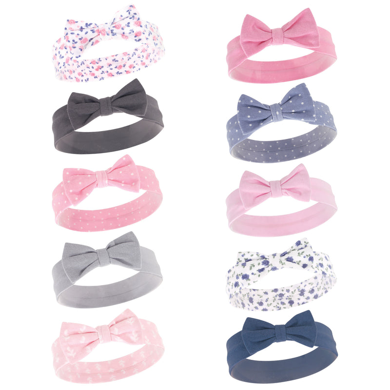 Hudson Baby Cotton and Synthetic Headbands, Pink Blue Flower