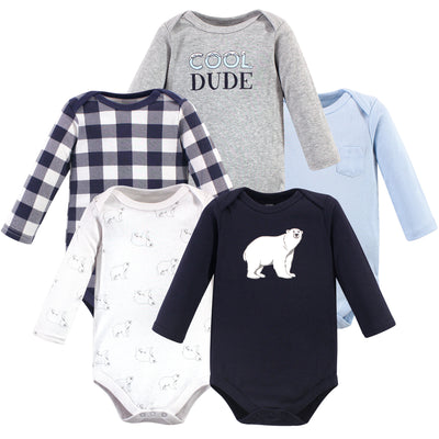 Hudson Baby Cotton Long-Sleeve Bodysuits, Polar Bear