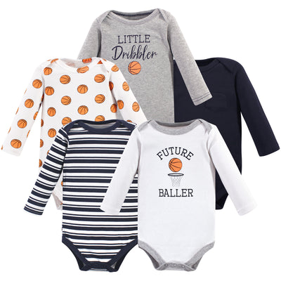 Hudson Baby Cotton Long-Sleeve Bodysuits, Basketball