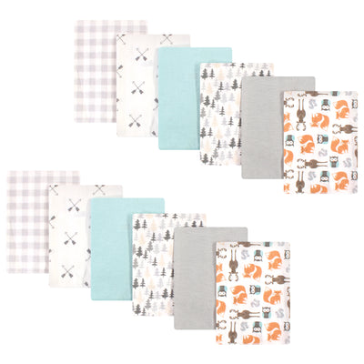 Hudson Baby Cotton Flannel Burp Cloths, Neutral Forest, One Size