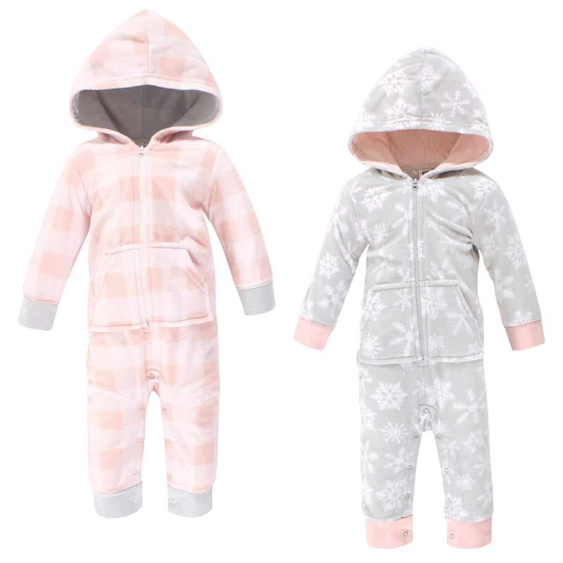 Hudson Baby Fleece Jumpsuits, Coveralls, and Playsuits, Gray Pink Snowflake Baby