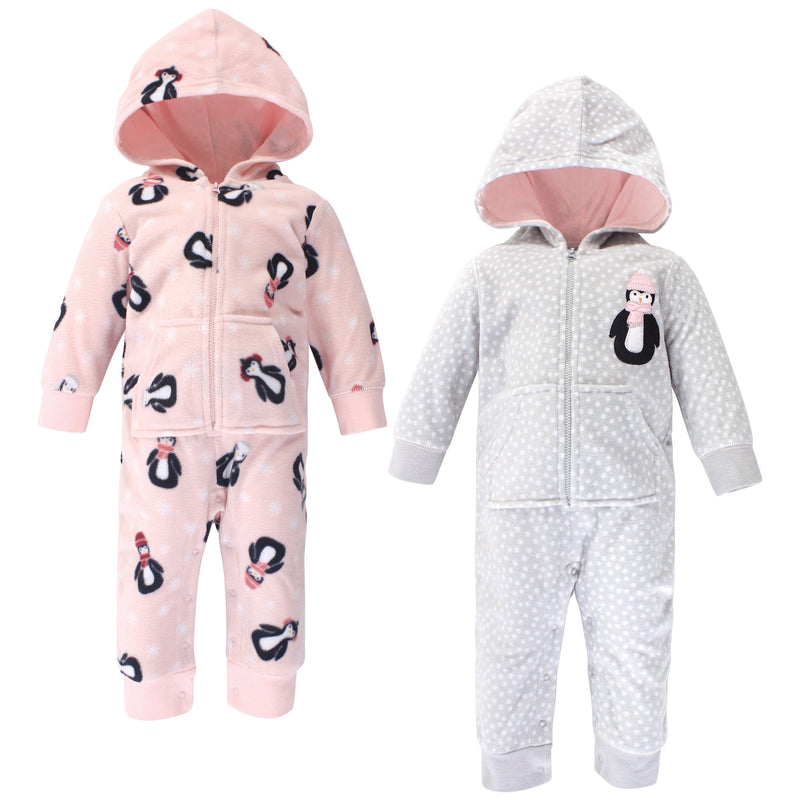 Hudson Baby Fleece Jumpsuits, Coveralls, and Playsuits, Pink Penguin Baby