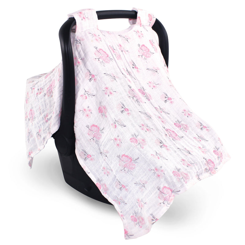 Hudson Baby Muslin Cotton Car Seat and Stroller Canopy, Pastel Floral