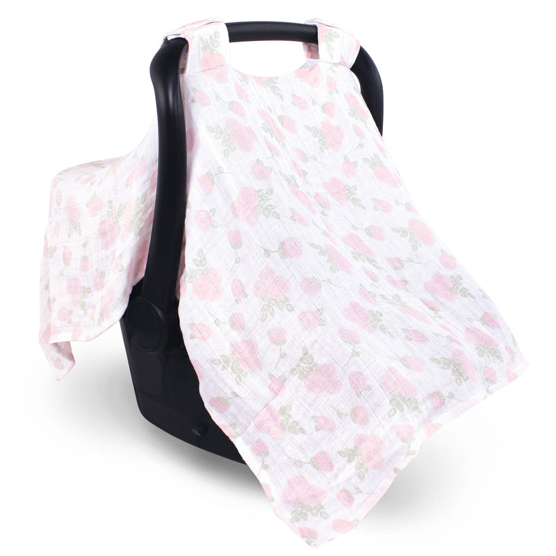 Hudson Baby Muslin Cotton Car Seat and Stroller Canopy, Pink Rose