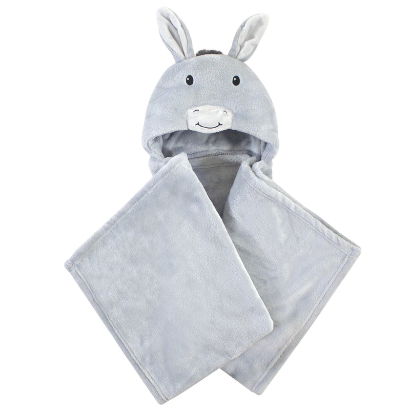 Hudson Baby Hooded Animal Face Plush Blanket, Donkey