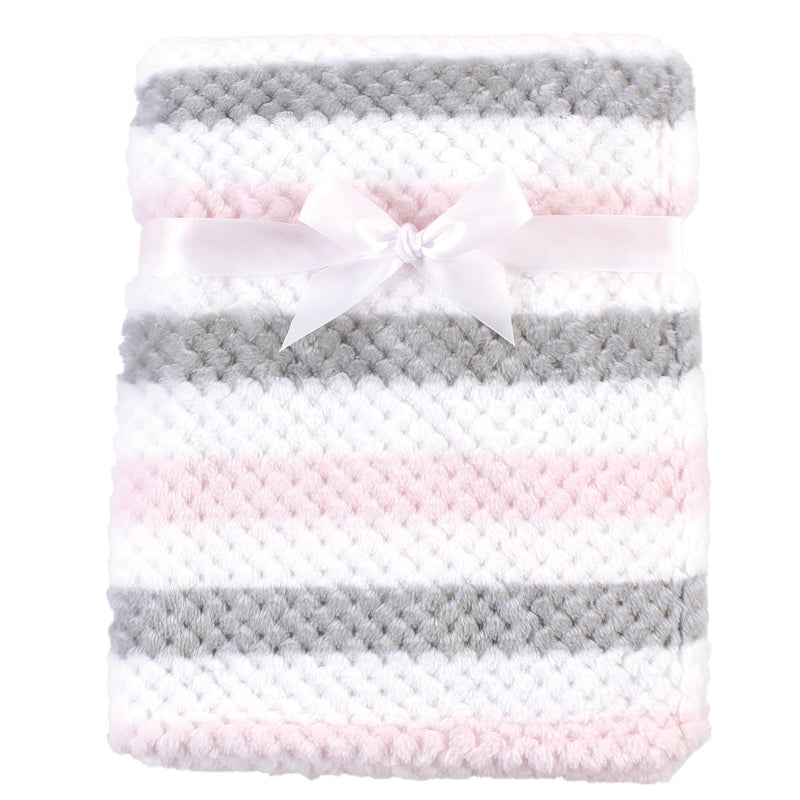 Hudson Baby Plush Waffle Blanket, Pink Gray Stripe