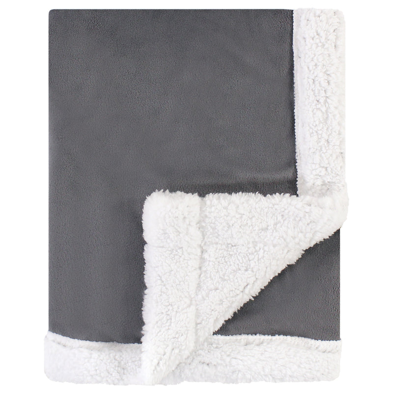 Hudson Baby Plush Blanket with Sherpa Back, Charcoal White