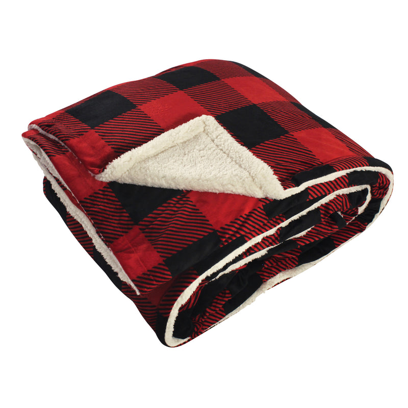 Hudson Home Collection Mink Blanket with Sherpa Back, Buffalo Plaid Sherpa
