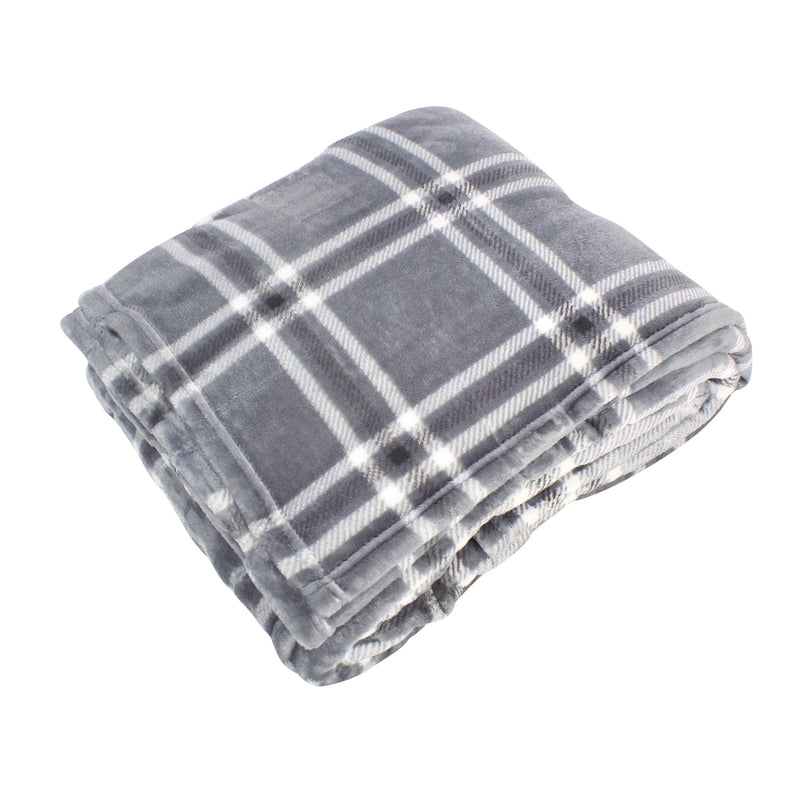 Hudson Home Collection Silky Plush Blanket, Gray Charcoal Plaid Fleece