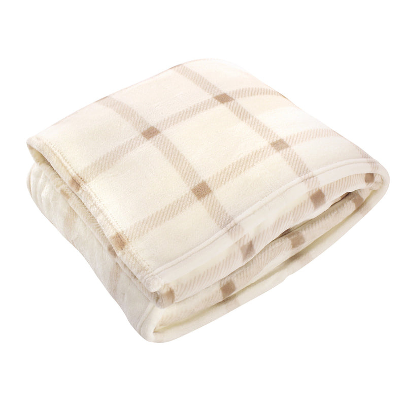 Hudson Home Collection Silky Plush Blanket, Tan Plaid Fleece