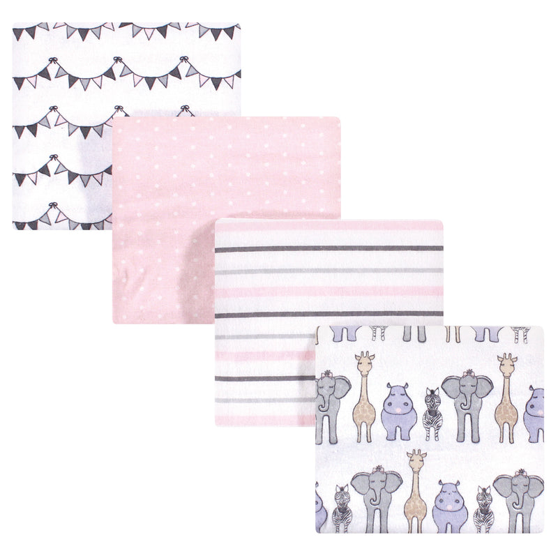 Hudson Baby Cotton Flannel Receiving Blankets, Pink Safari