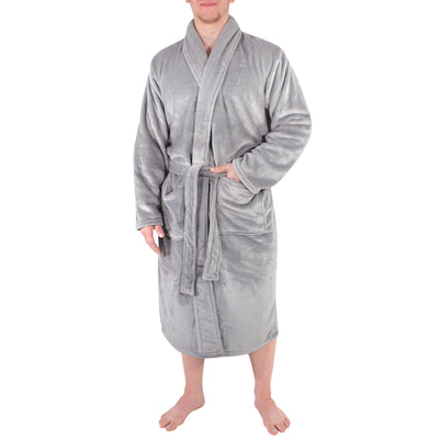 Hudson Home Collection Shawl Collar Plush Robe, Gray