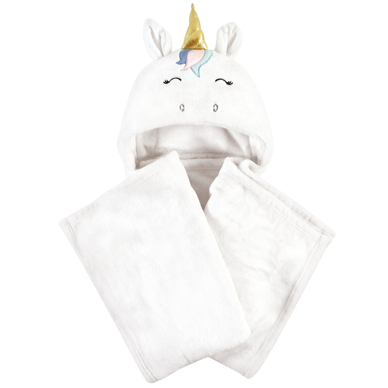 Hudson Baby Hooded Animal Face Plush Blanket, Multicolor Unicorn