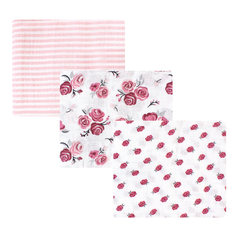 Hudson Baby Cotton Muslin Swaddle Blankets, Rose