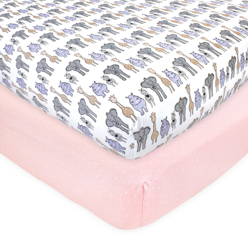 Hudson Baby Cotton Fitted Crib Sheet, Pink Safari