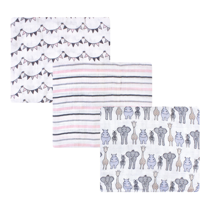 Hudson Baby Cotton Muslin Swaddle Blankets, Pink Safari