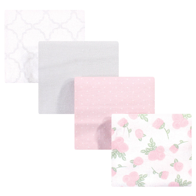 Hudson Baby Cotton Flannel Receiving Blankets, Gray Pink Rose