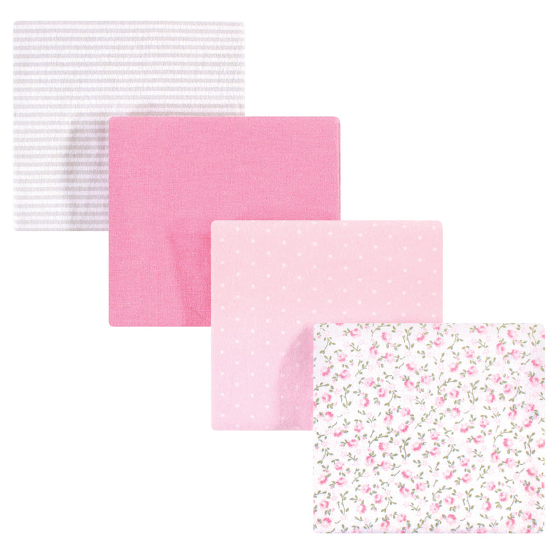 Hudson Baby Cotton Flannel Receiving Blankets, Pink Peony