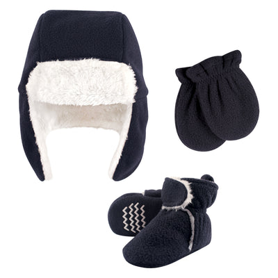 Hudson Baby Trapper Hat, Mitten and Bootie Set, Navy