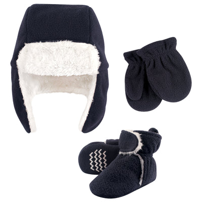 Hudson Baby Trapper Hat, Mitten and Bootie Set, Navy