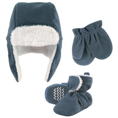 Hudson Baby Trapper Hat, Mitten and Bootie Set, Coronet Blue