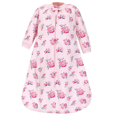Hudson Baby Premium Quilted Long Sleeve Sleeping Bag and Wearable Blanket, Pink Navy Floral