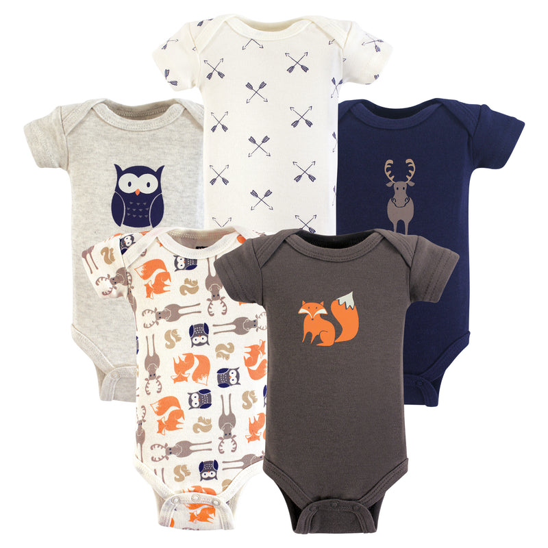 Hudson Baby Cotton Preemie Bodysuits, Forest Short-Sleeve