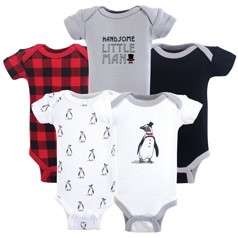 Hudson Baby Cotton Preemie Bodysuits, Penguin Short-Sleeve