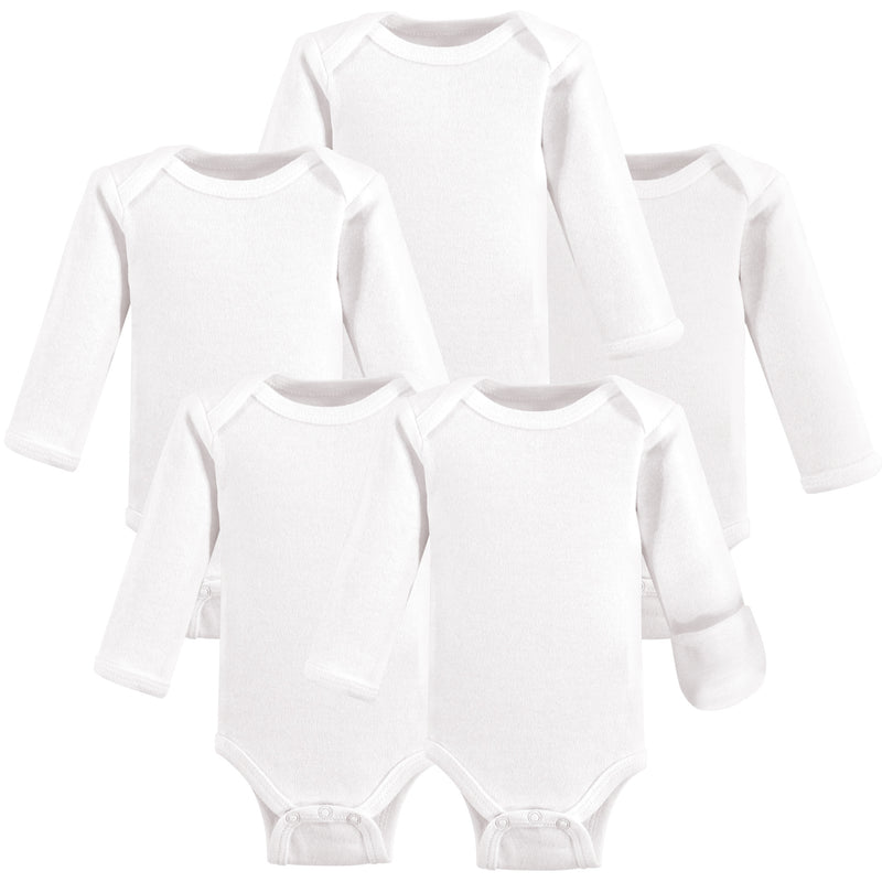 Hudson Baby Cotton Preemie Bodysuits, White Long-Sleeve