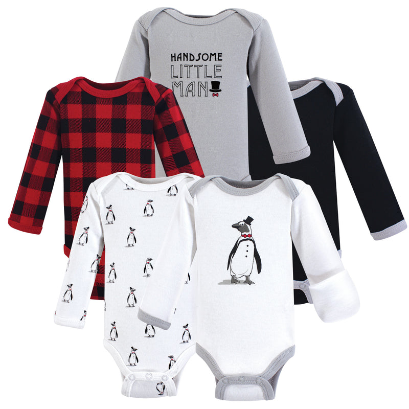 Hudson Baby Cotton Preemie Bodysuits, Penguin Long-Sleeve
