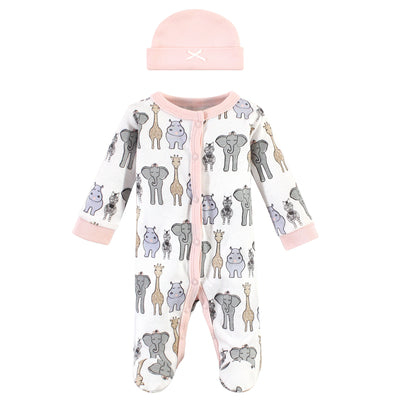 Hudson Baby Preemie Sleep and Play and Cap, Pink Safari