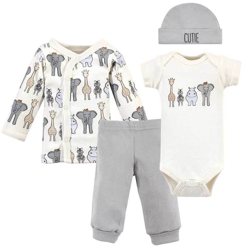 Hudson Baby Preemie Layette Set 4-Piece, Royal Safari