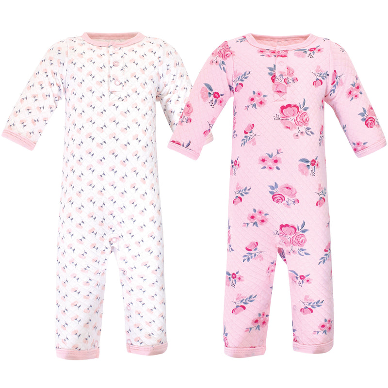 Hudson Baby Premium Quilted Coveralls, Pink Navy Floral