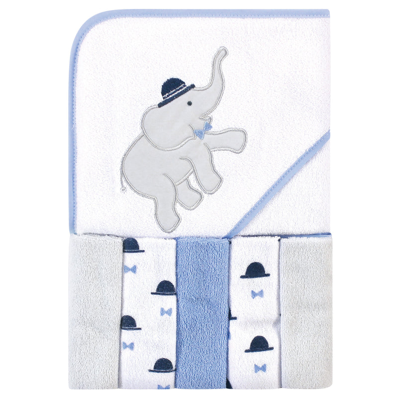 Hudson Baby Hooded Towel and Five Washcloths, Handsome Elephant