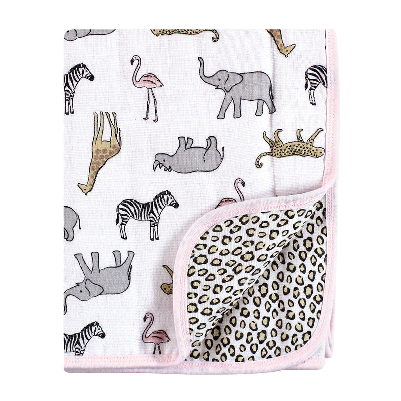 Hudson Baby Muslin Tranquility Quilt Blanket, Modern Pink Safari