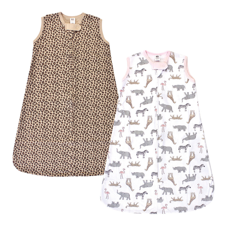Hudson Baby Cotton Sleeveless Wearable Sleeping Bag, Sack, Blanket, Modern Pink Safari