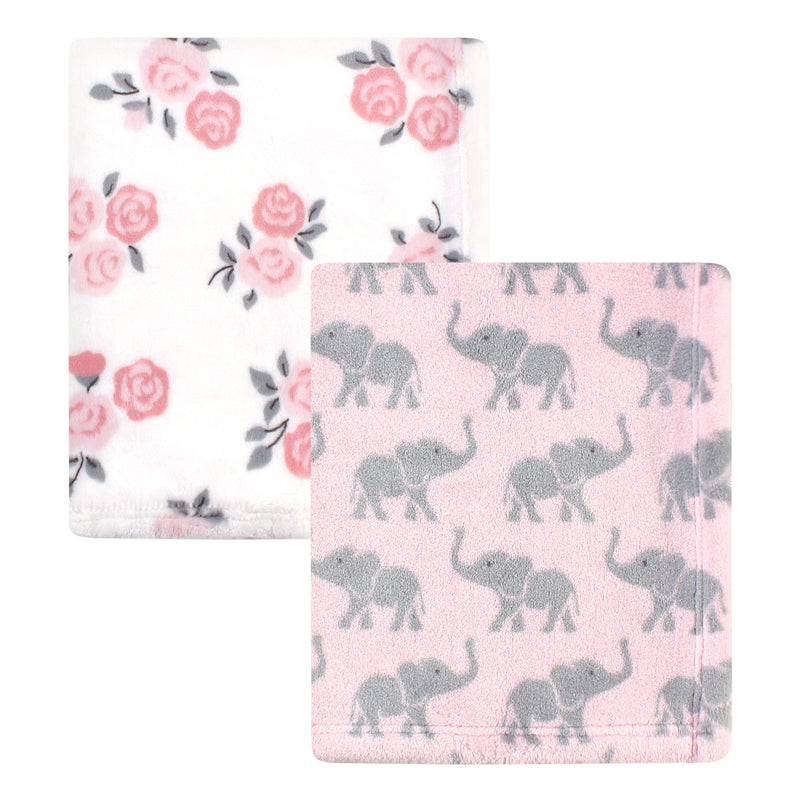 Hudson Baby Cozy Plush Luxury Blankets 2pk, Pink Elephants, One Size