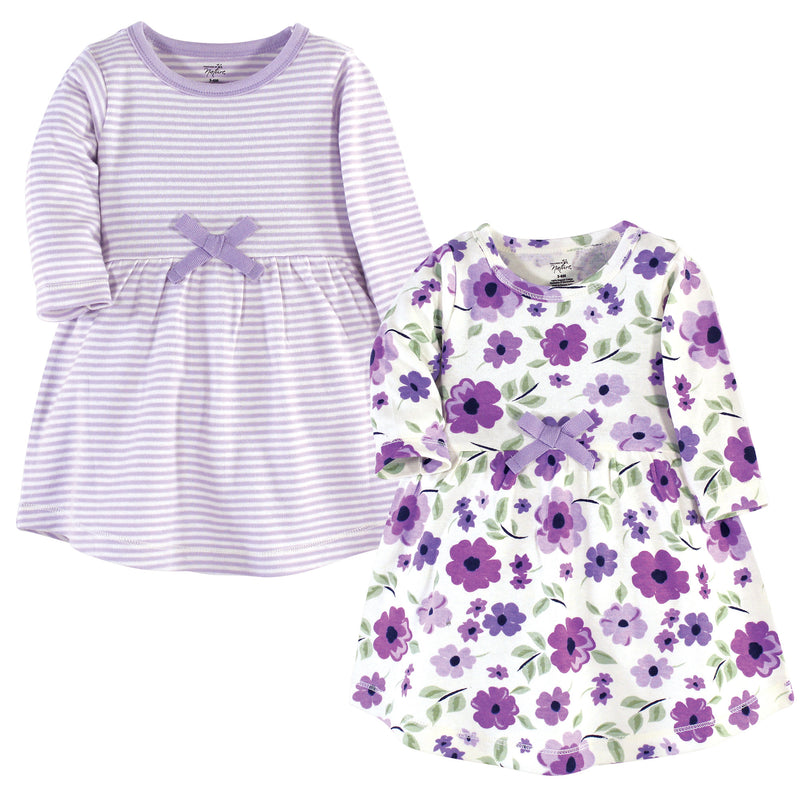Touched by Nature Organic Cotton Long-Sleeve Dresses, Purple Garden