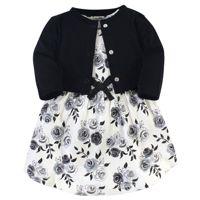 Touched by Nature Organic Cotton Dress and Cardigan, Black Floral