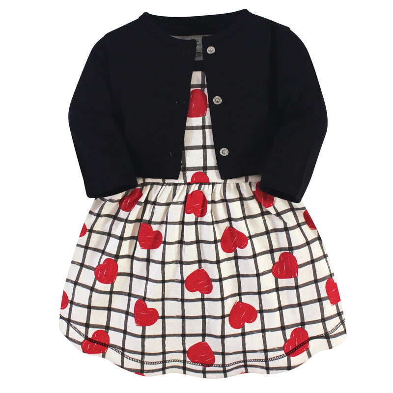 Touched by Nature Organic Cotton Dress and Cardigan, Black Red Heart