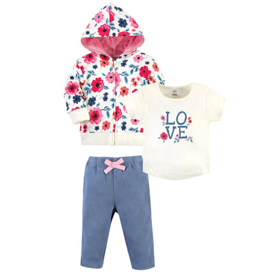 Touched by Nature Organic Cotton Hoodie, Bodysuit or Tee Top, and Pant, Garden Floral Toddler