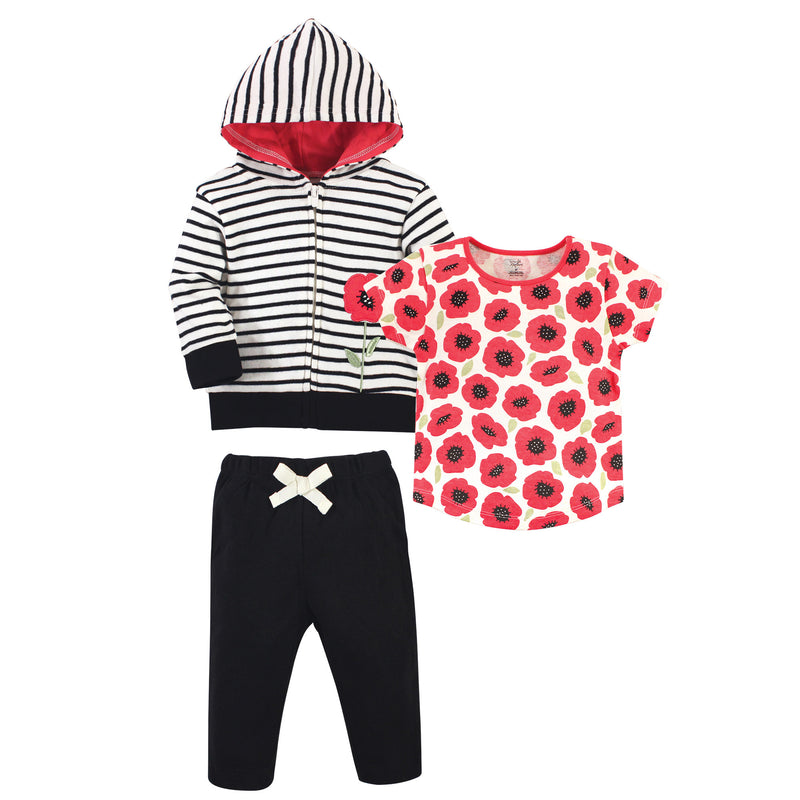 Touched by Nature Organic Cotton Hoodie, Bodysuit or Tee Top, and Pant, Poppy Toddler