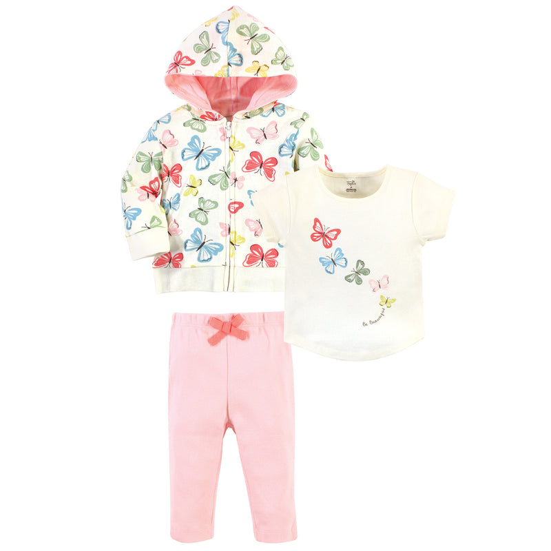 Touched by Nature Organic Cotton Hoodie, Bodysuit or Tee Top, and Pant, Butterflies Toddler