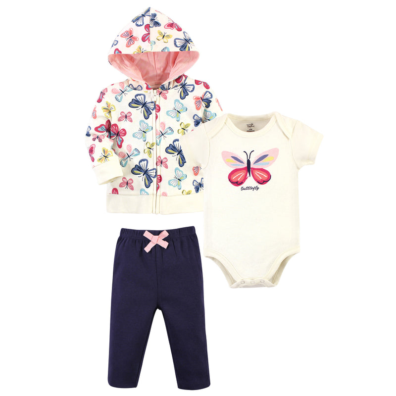 Touched by Nature Organic Cotton Hoodie, Bodysuit or Tee Top, and Pant, Bright Butterflies