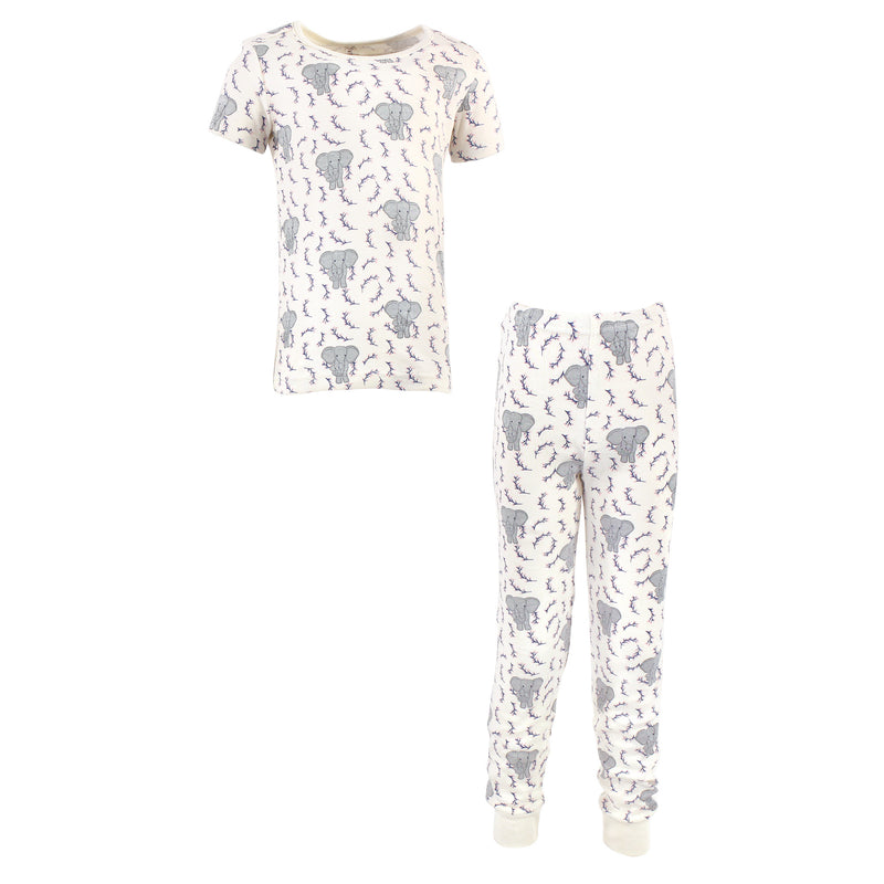 Touched by Nature Organic Cotton Tight-Fit Pajama Set, Pink Elephant