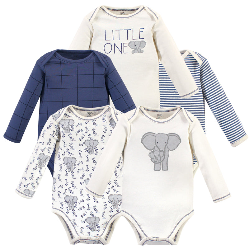 Touched by Nature Organic Cotton Long-Sleeve Bodysuits, Blue Elephant