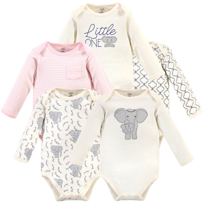 Touched by Nature Organic Cotton Long-Sleeve Bodysuits, Pink Elephant
