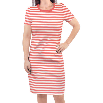 Touched by Nature Organic Cotton Short-Sleeve Dresses, Coral Stripe