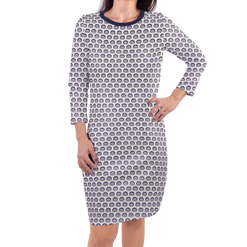 Touched by Nature Organic Cotton Long-Sleeve Dresses, Navy Trellis